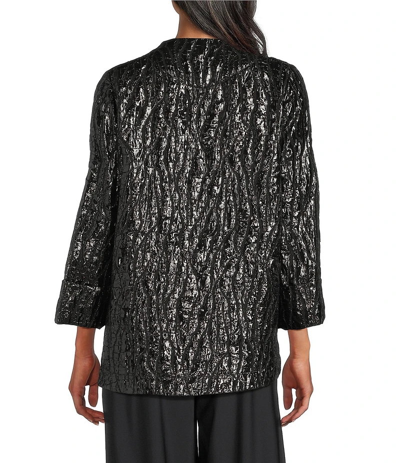 IC Collection Flash Metallic Woven High Neck Long Sleeve Asymmetrical Jacket