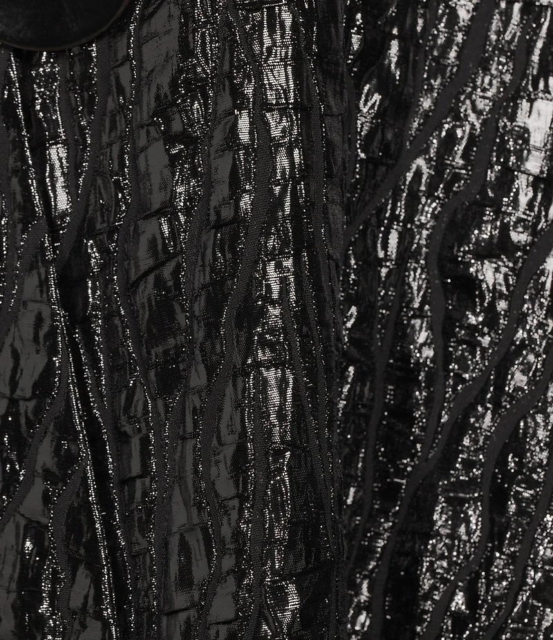 IC Collection Flash Metallic Woven High Neck Long Sleeve Asymmetrical Jacket