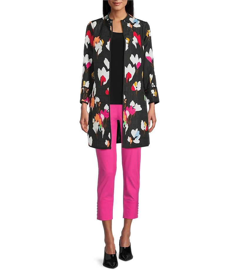 IC Collection Floral Print High Scoop Neck Long Sleeve Jacket