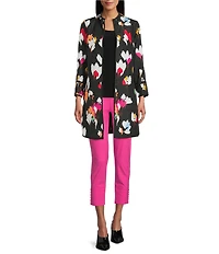 IC Collection Floral Print High Scoop Neck Long Sleeve Jacket