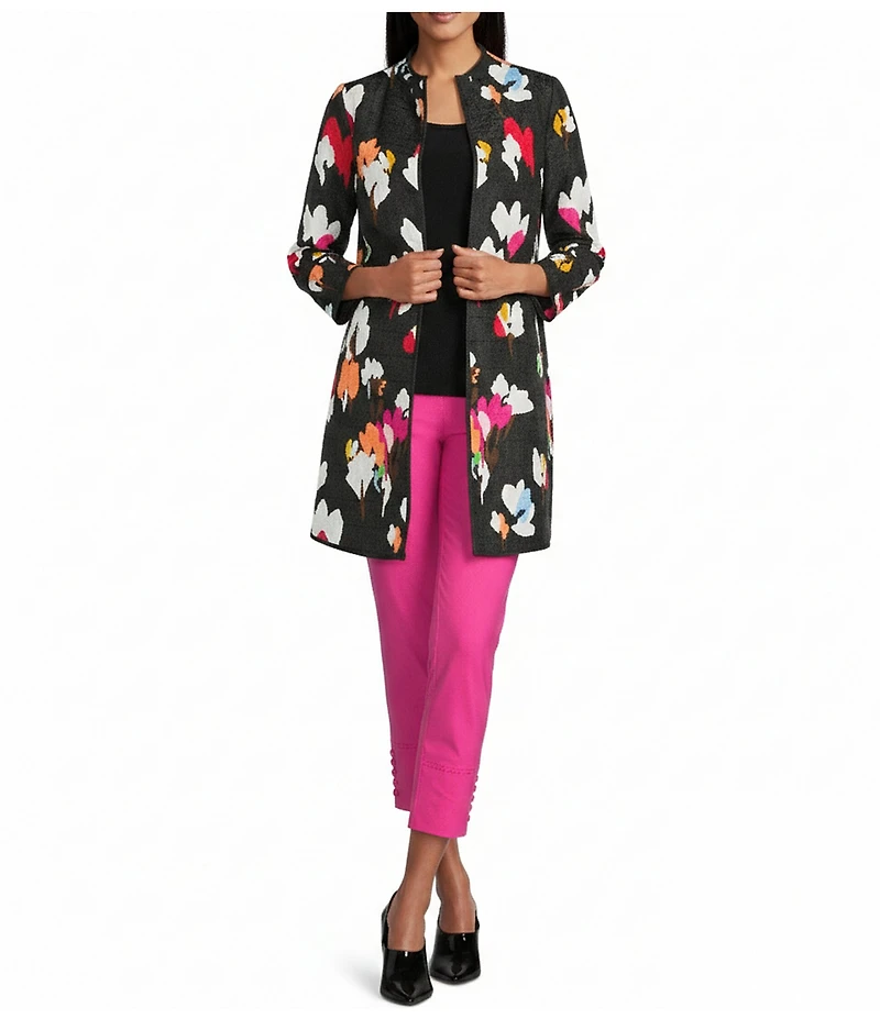 IC Collection Floral Print High Scoop Neck Long Sleeve Jacket