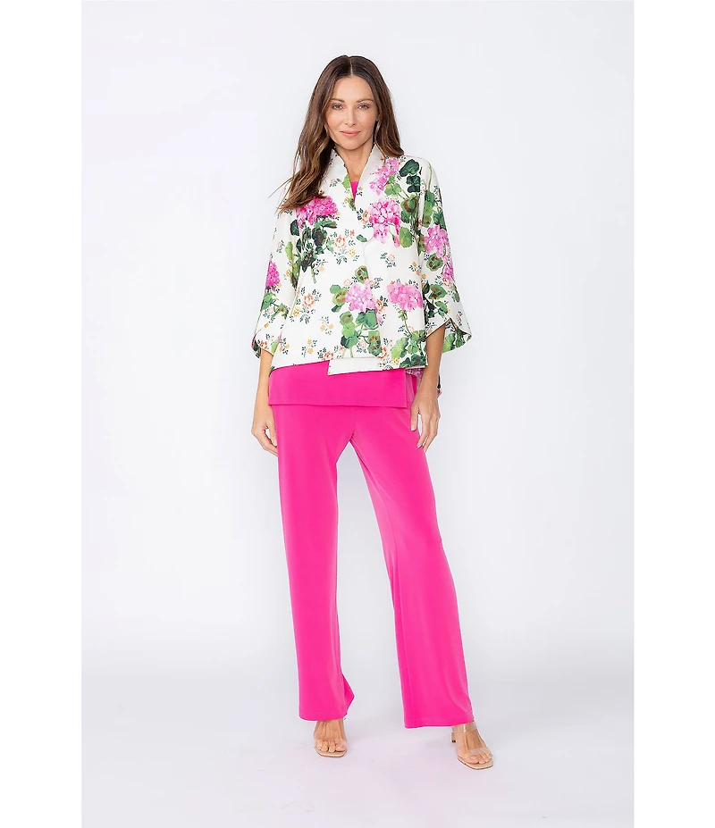 IC Collection Floral Print Stand Collar 3/4 Tulip Sleeve Asymmetrical Jacket