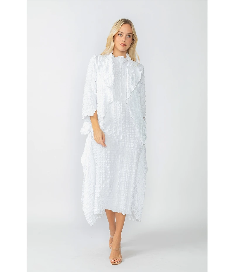 IC Collection Textured Bubble Check Woven Mock Neck Sleeveless Pocketed Swing Waistless Midi Dress