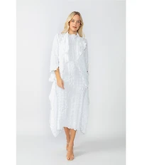 IC Collection Textured Bubble Check Woven Mock Neck Sleeveless Pocketed Swing Waistless Midi Dress