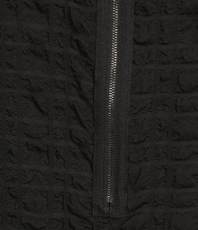 IC Collection Textured Bubble Check Woven Mock Neck Sleeveless Pocketed Swing Waistless Midi Dress