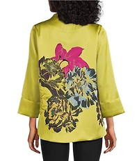 IC Collection Jacquard Bloom Asymmetrical High Neck Bracelet Sleeve Jacket