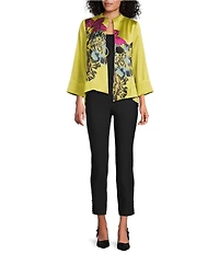 IC Collection Jacquard Bloom Asymmetrical High Neck Bracelet Sleeve Jacket