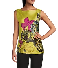 IC Collection Jacquard Bloom Boat Neck Sleeveless Top