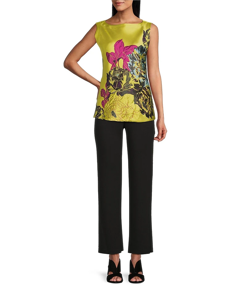 IC Collection Jacquard Bloom Boat Neck Sleeveless Top