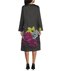 IC Collection Jacquard Bloom Round Neck Bracelet Sleeve Zip Front Midi Dress