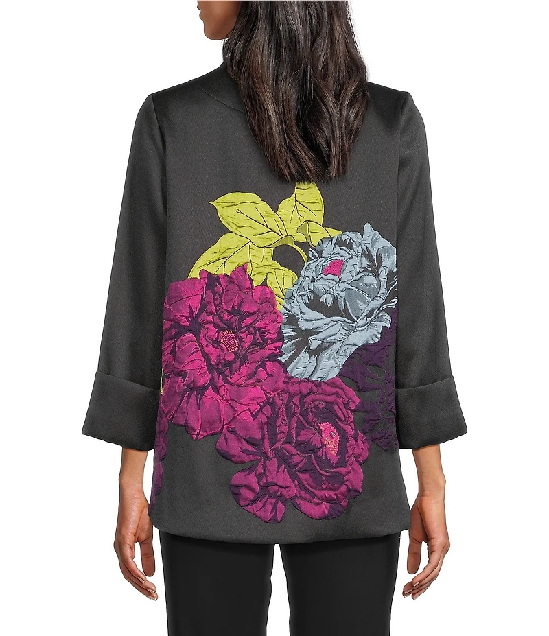 IC Collection Jacquard Bloom Stand Collar Bracelet Sleeve Asymmetrical Jacket