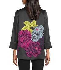 IC Collection Jacquard Bloom Stand Collar Bracelet Sleeve Asymmetrical Jacket