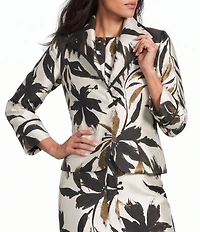 IC Collection Jacquard Woven Floral Metallic Spread Neck Bracelet Sleeve One-Button Jacket
