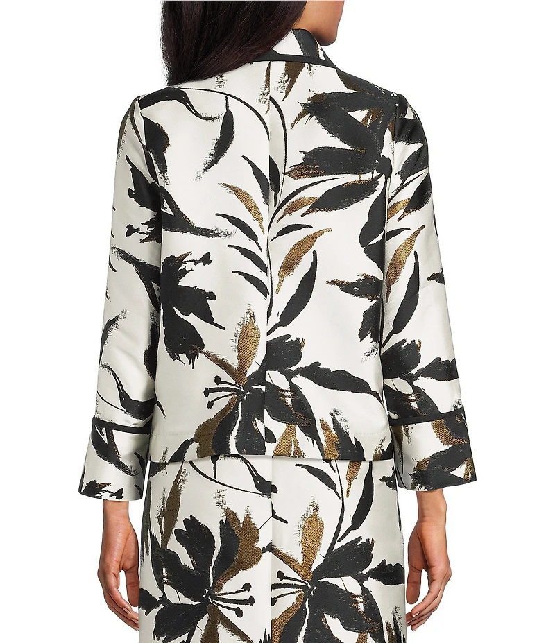 IC Collection Jacquard Woven Floral Metallic Spread Neck Bracelet Sleeve One-Button Jacket