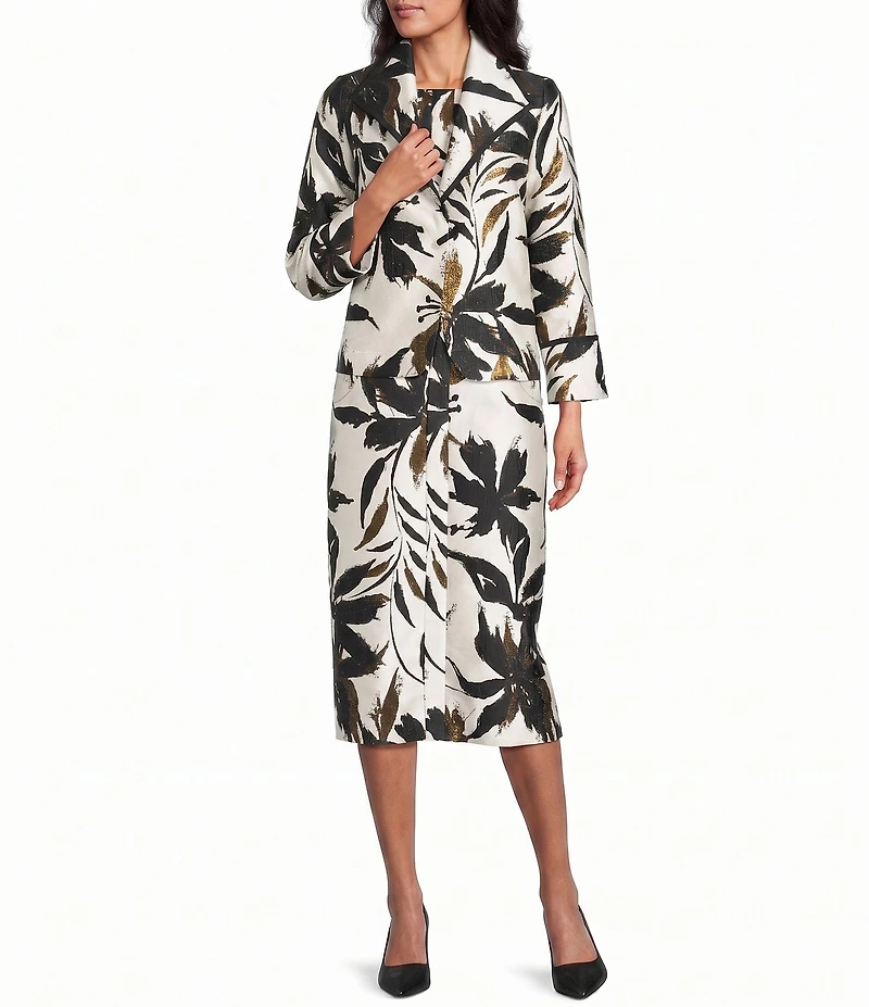 IC Collection Jacquard Woven Floral Metallic Spread Neck Bracelet Sleeve One-Button Jacket