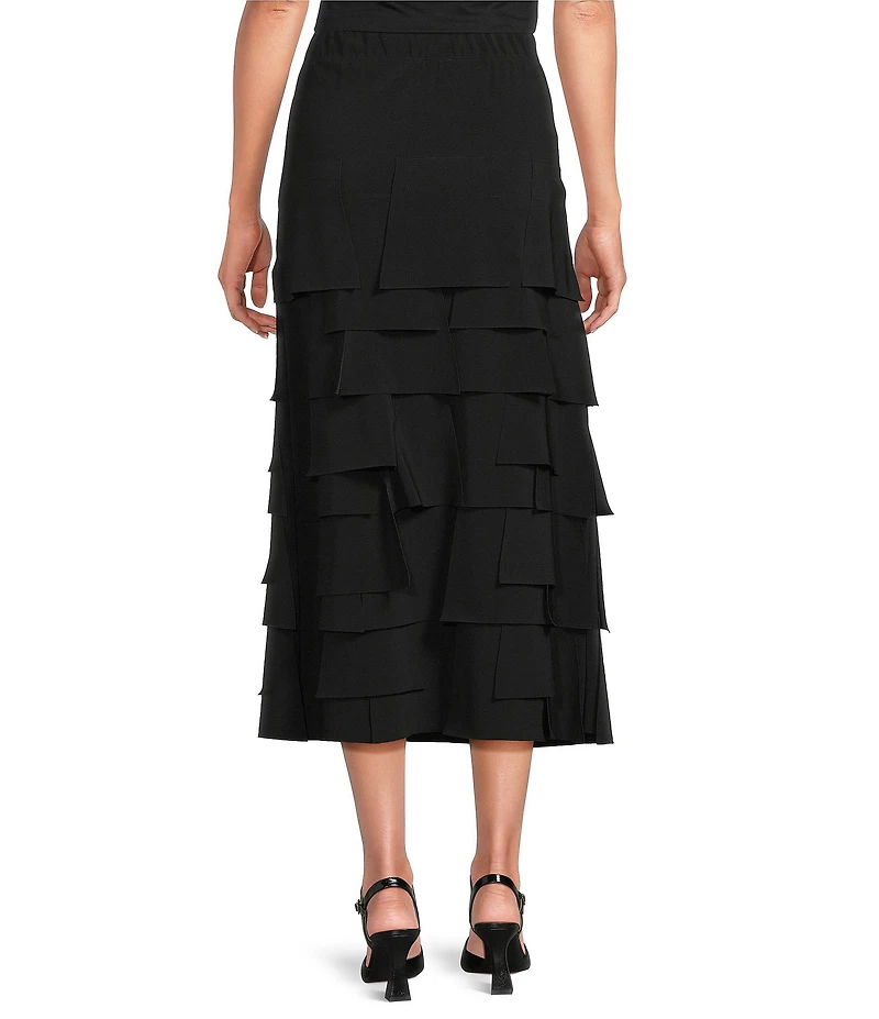 IC Collection Knit Asymmetrical Patch Tiered High Rise Midi Skirt