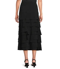 IC Collection Knit Asymmetrical Patch Tiered High Rise Midi Skirt