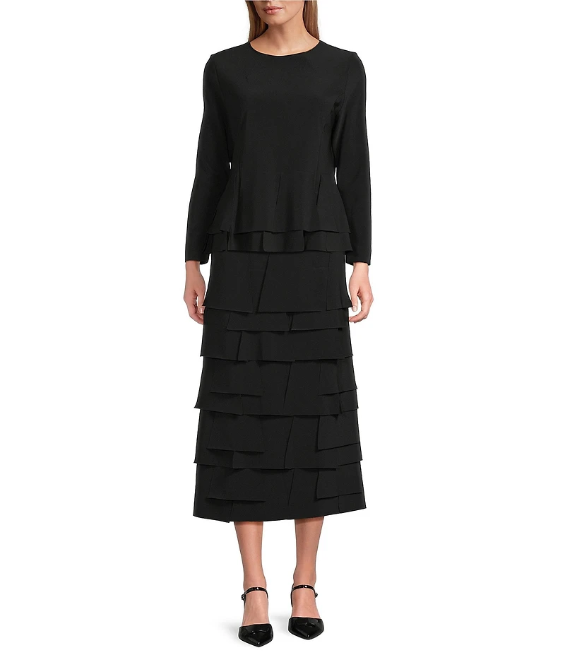 IC Collection Knit Asymmetrical Patch Tiered High Rise Midi Skirt