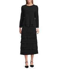 IC Collection Knit Asymmetrical Patch Tiered High Rise Midi Skirt