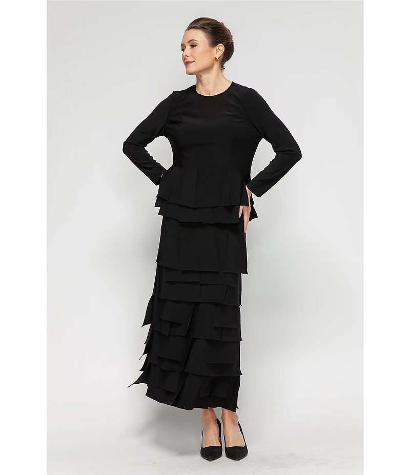 IC Collection Knit Asymmetrical Patch Tiered High Rise Midi Skirt