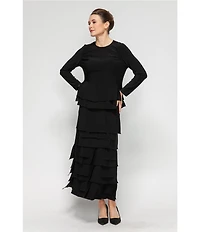 IC Collection Knit Asymmetrical Patch Tiered High Rise Midi Skirt