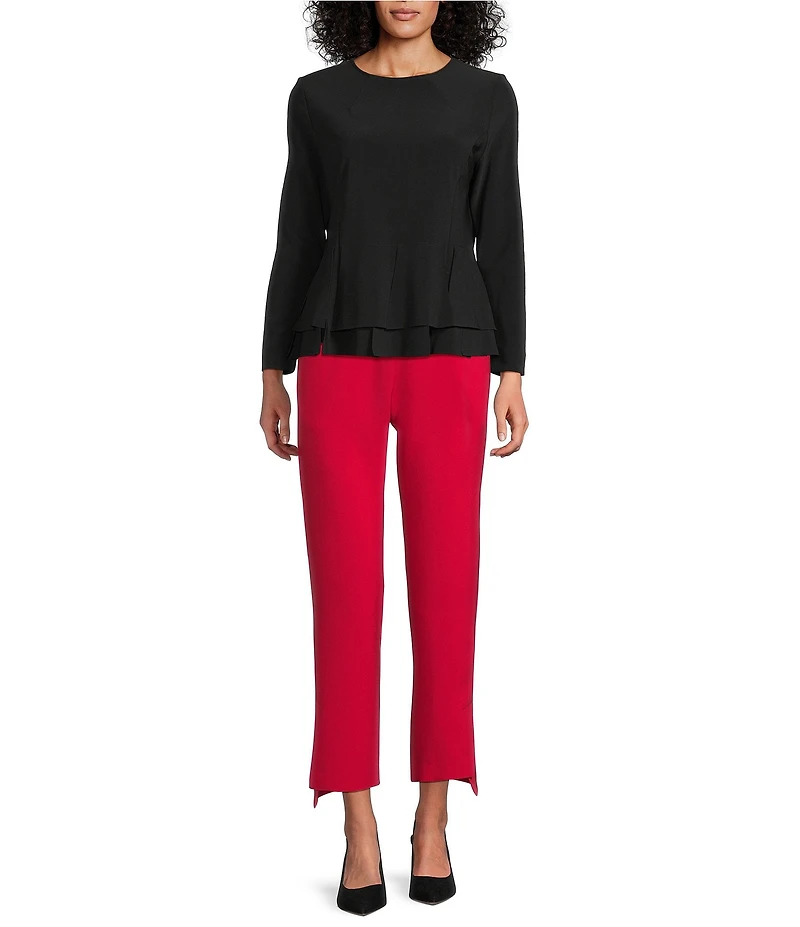 IC Collection Knit Asymmetrical Tiered Round Neck Long Sleeve Flap Top