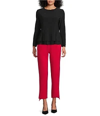 IC Collection Knit Asymmetrical Tiered Round Neck Long Sleeve Flap Top