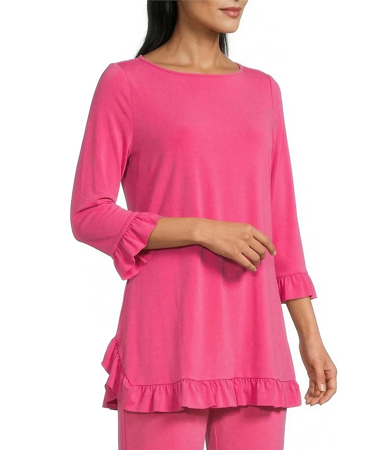 IC Collection Knit Boat Neck 3/4 Ruffle Sleeve Flounce Tunic