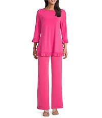 IC Collection Knit Boat Neck 3/4 Ruffle Sleeve Flounce Tunic