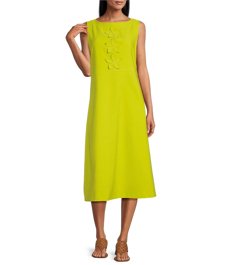 IC Collection Knit Boat Neck Sleeveless Floral Applique Midi Dress