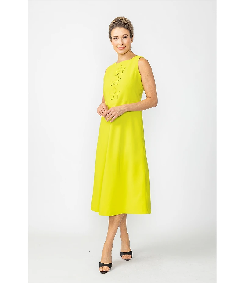 IC Collection Knit Boat Neck Sleeveless Floral Applique Midi Dress