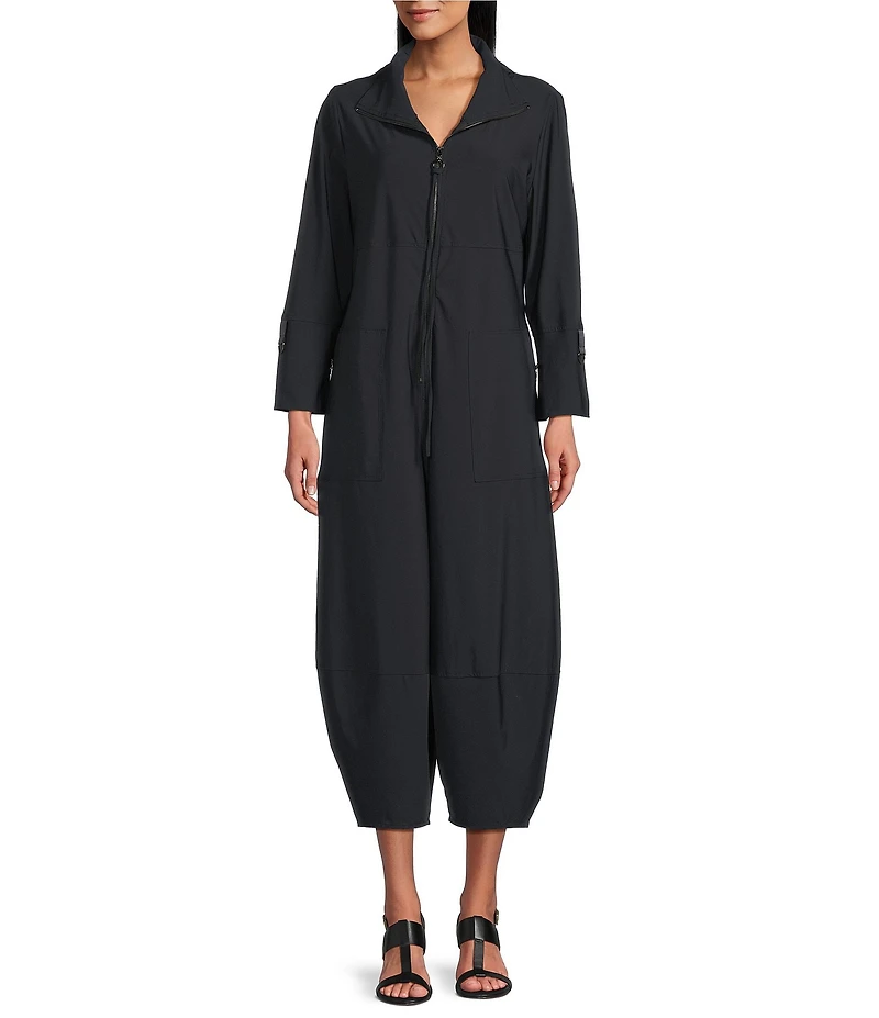 IC Collection Knit Collar Neck Zip Front Long Sleeve Barrel Crop Jumpsuit