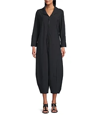 IC Collection Knit Collar Neck Zip Front Long Sleeve Barrel Crop Jumpsuit