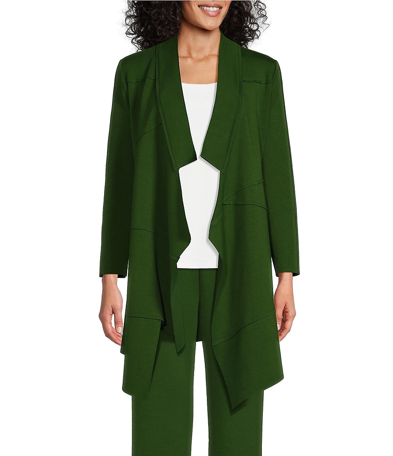 IC Collection Knit Crepe Lapel Collar Long Sleeve Asymmetrical Hem Jacket
