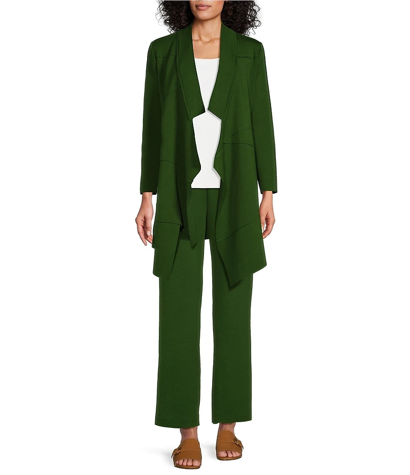 IC Collection Knit Crepe Lapel Collar Long Sleeve Asymmetrical Hem Jacket