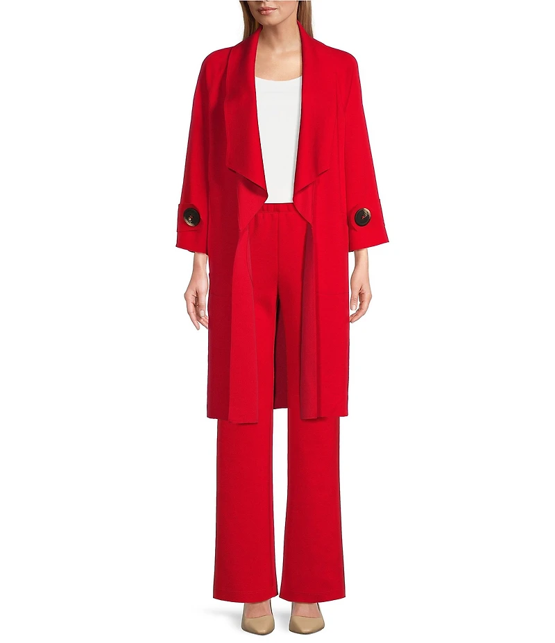 IC Collection Knit Elastic Waist Coordinating Wide Leg Pull-On Coordinating Ankle Pants