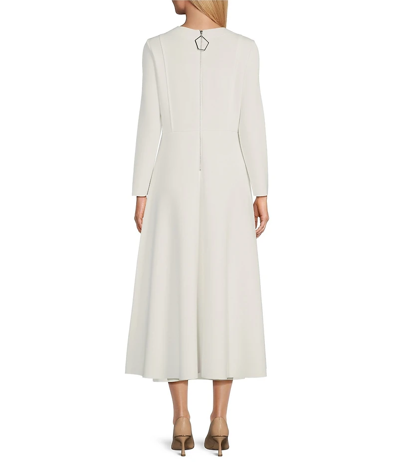 IC Collection Knit Floral Patch Appliques Round Neck Long Sleeve Fit & Flare Midi Dress