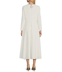 IC Collection Knit Floral Patch Appliques Round Neck Long Sleeve Fit & Flare Midi Dress