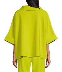 IC Collection Knit Fold Funnel Neck Elbow Sleeve Floral Applique Tunic