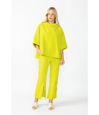 IC Collection Knit Fold Funnel Neck Elbow Sleeve Floral Applique Tunic