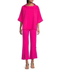 IC Collection Knit Fold Funnel Neck Elbow Sleeve Floral Applique Tunic