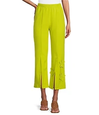 IC Collection Knit Front Slit 3D Floral Pull-On Pants