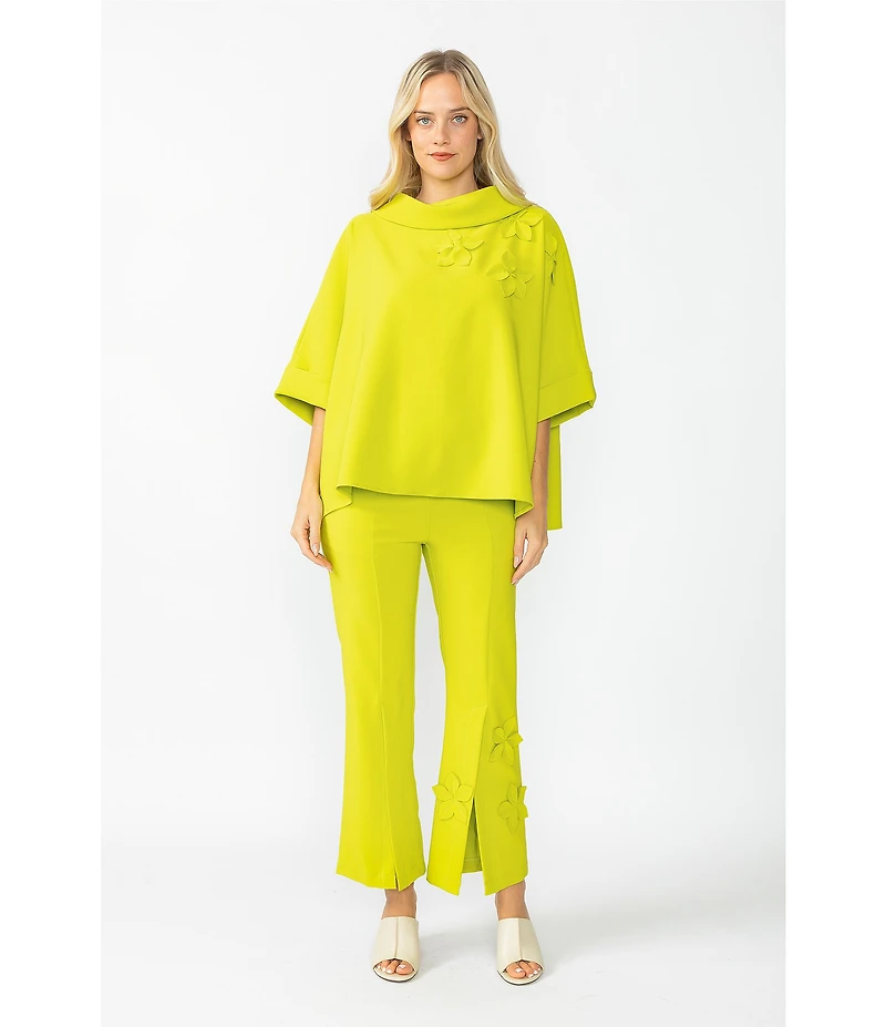 IC Collection Knit Front Slit 3D Floral Pull-On Pants