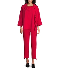 IC Collection Knit Funnel Fold Over Neck 3/4 Sleeve Ruffle Tunic