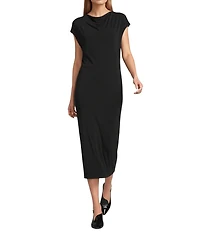IC Collection Knit Jersey Cowl Neck Cap Sleeve Midi Dress