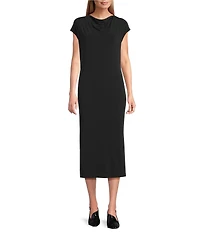 IC Collection Knit Jersey Cowl Neck Cap Sleeve Midi Dress