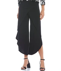 IC Collection Knit Jersey Side Wrap Angled Hem Wide Leg Pull-On Cropped Pants