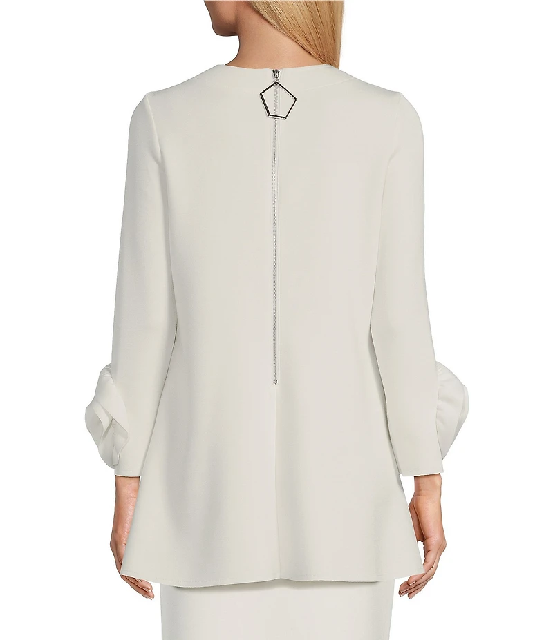 IC Collection Knit Round Neck Long Sleeve Rosette Cuff Tunic