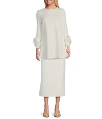 IC Collection Knit Round Neck Long Sleeve Rosette Cuff Tunic