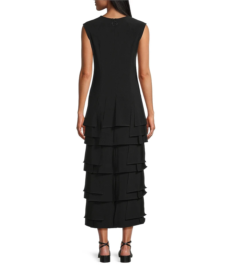 IC Collection Knit Round Neck Sleeveless Tiered Ruffle Asymmetrical Maxi Dress
